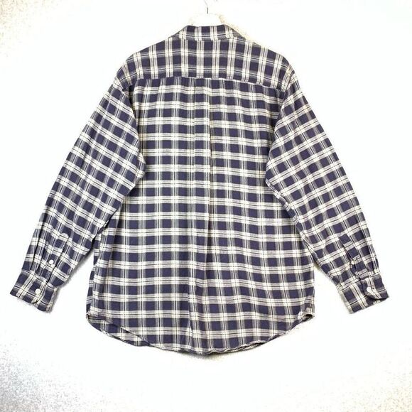 J Crew Men’s Size Large Casual Button Down Shirt Navy Blue Plaid Long Sleeve - Picture 9 of 10